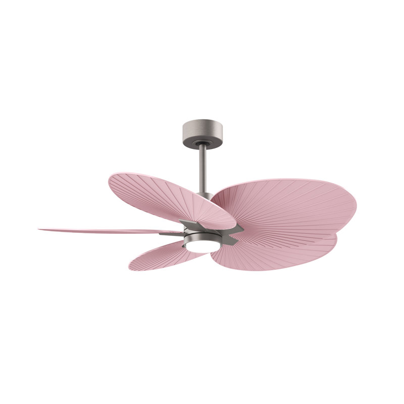 Alessandra Tropical - Five Blade Ceiling Fan - Integrated LED -Matte Black Finish -Light Blue Blades, Brushed Nickel