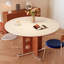 Plaque de roche blanc brun Pieds de table en bois de cire blanc Base de table en acier inoxydable-1388415980
