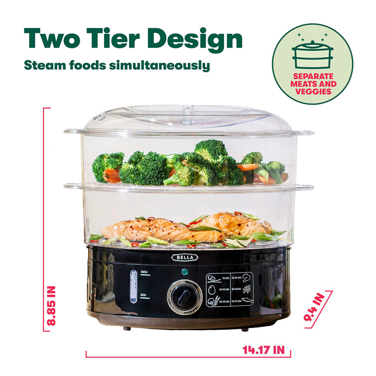 OVENTE 2 Tier Electric Food Steamer for Cooking Vegetables, Stainless Steel  Base