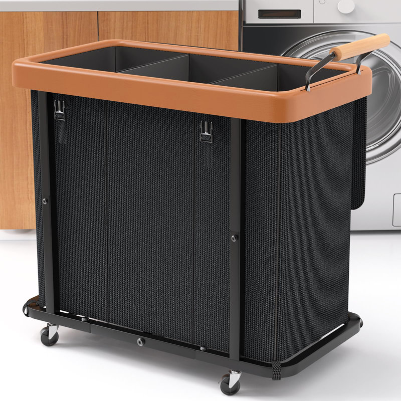 Très grande trieuse de linge à 3 sections avec couvercle, panier à linge roulant avec poignée, chariot de rangement pour organiseur de lessive 230 L (60 Gal)