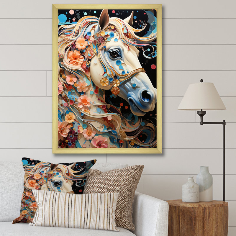 «Xherald Carousel Whirling Wonder Pointillism I», reproduction d'art sur toile, H 20 po x l 12 po x P 1 po, Encadrement doré