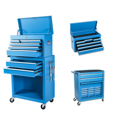 8 Tool Cart With Detachable Chest And Hooks - Organized Garage 8 Drawers Top Flexible