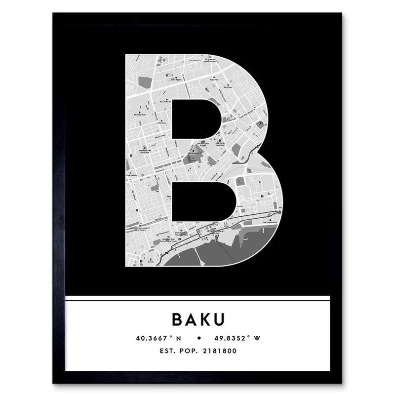 Baku City Map Baku Black & White - Single Picture Frame Typography
