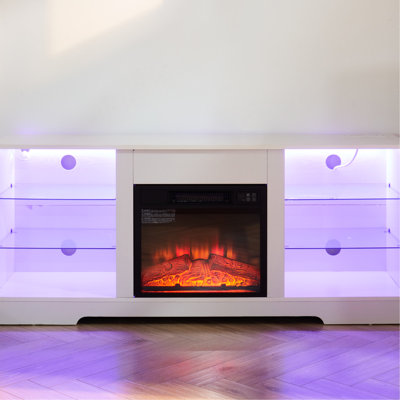 Meuble télé avec foyer électrique, réglage de la vitesse de combustion de la flamme, blanc, pour foyer blanc de 62 po et prises de courant, l 58 po