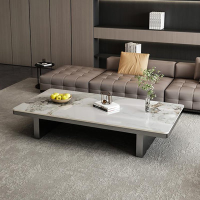 Modern rectangular stone slab coffee table