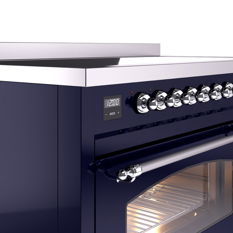ILVE Nostalgie II Series 48 inch Induction Range with 6 Induction Elements (Glass Door), Midnight Blue/Chrome