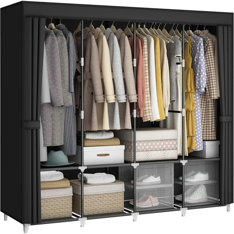 Portable Closet Wardrobe, 67-Inch Clothes Organizer With 4 Hangi...