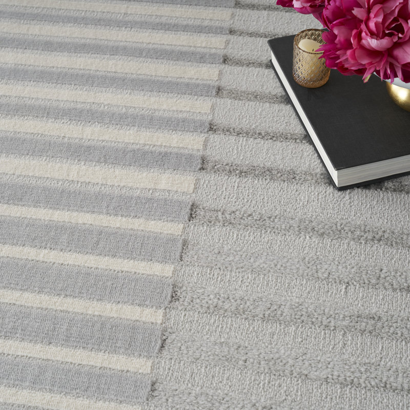 Abstract Machine Woven Polypropylene/Polyester Area Rug in Gray, Rectangle 7'10" x 9'10"