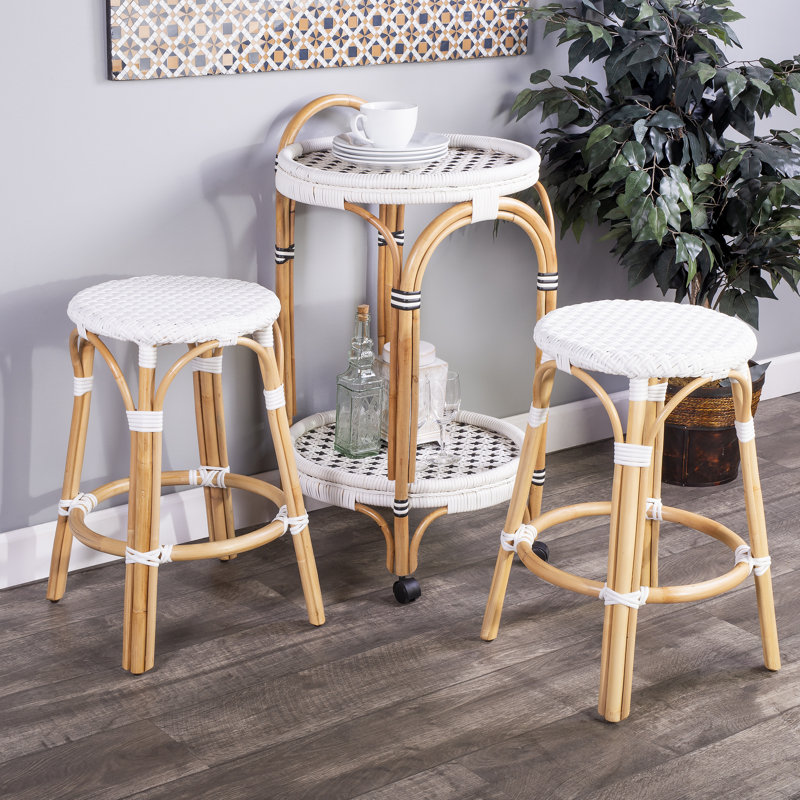 Alastair Hand-Woven Rattan Bar & Counter Stool, Counter Stool (24" Seat Height), Glossy White/Natural Rattan Frame