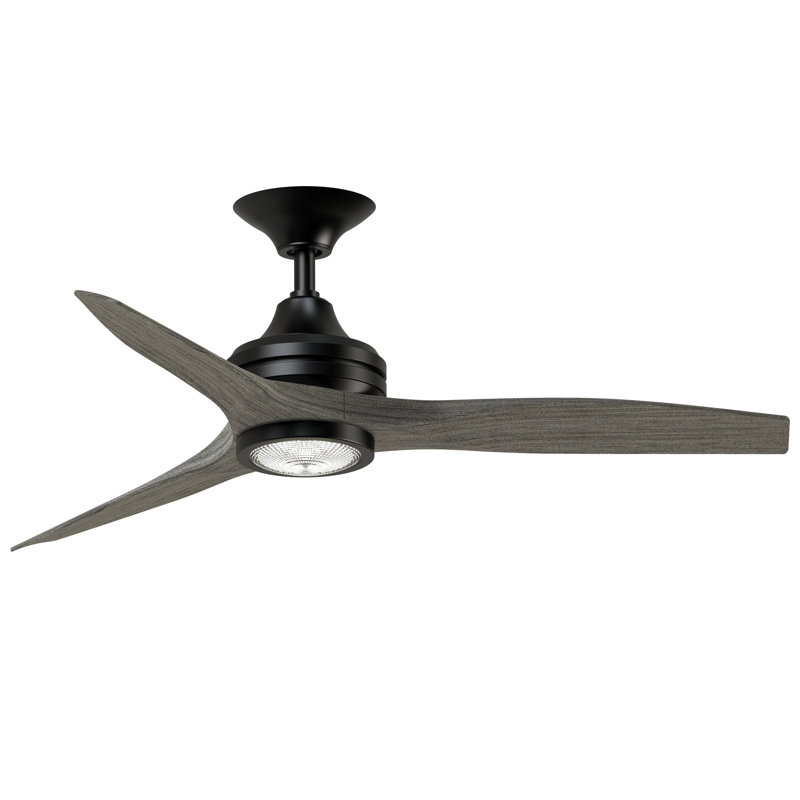 Spitfire 48 inch Indoor/Outdoor Ceiling Fan with LED Light Kit - Black with Weathered Wood Blades, Black, Weathered Wood