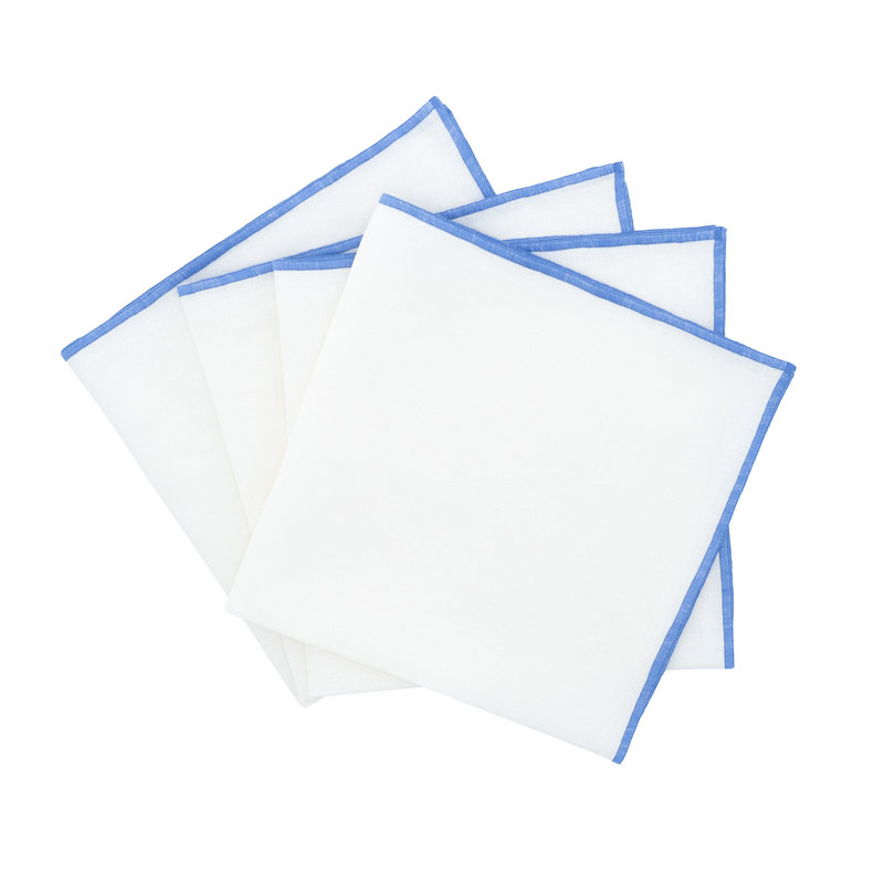 Linen Square Napkin, White/Blue