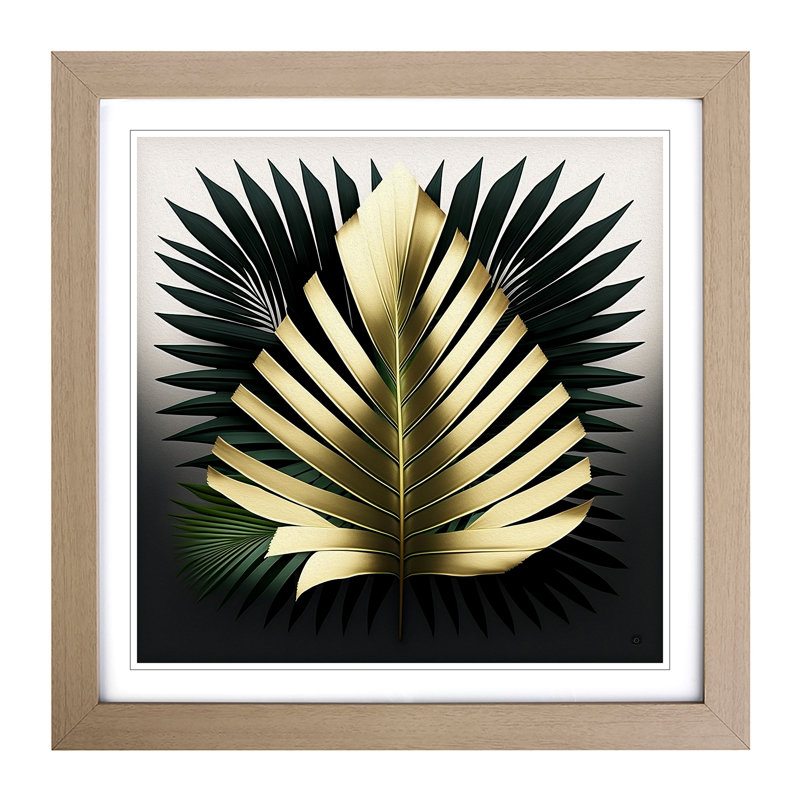 Palm Leaf Bauhaus - Single Picture Frame Print on Wood, Oak