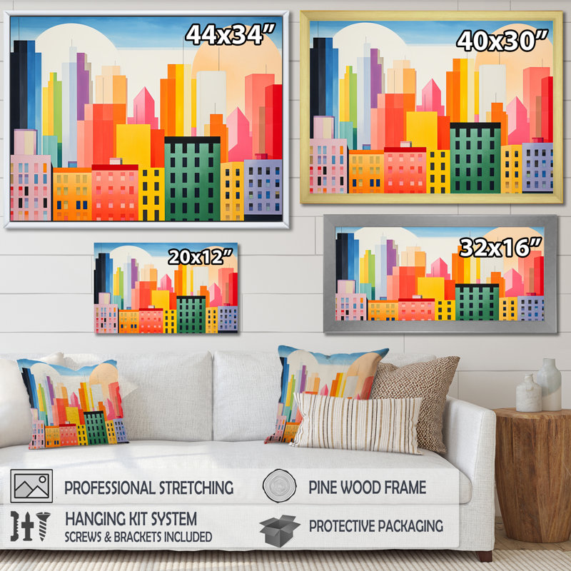 Minimal New York Cubism I, H 16 po x l 32 po x P 1 po, Cadre flottant blanc