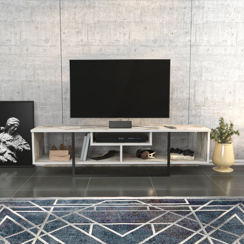 Meuble télé 59 po pour téléviseur de 65 po ou moins Karon, Marbre blanc / noir