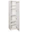 Armoire de rangement verticale haute avec porte vitrée et six étagères pour un salon bien organisé.