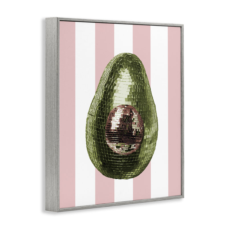 Disco avocat sur giclée rose encadrée, design par Lil 'Rue, H 30 po x l 24 po, Estampe numérique Farmhouse