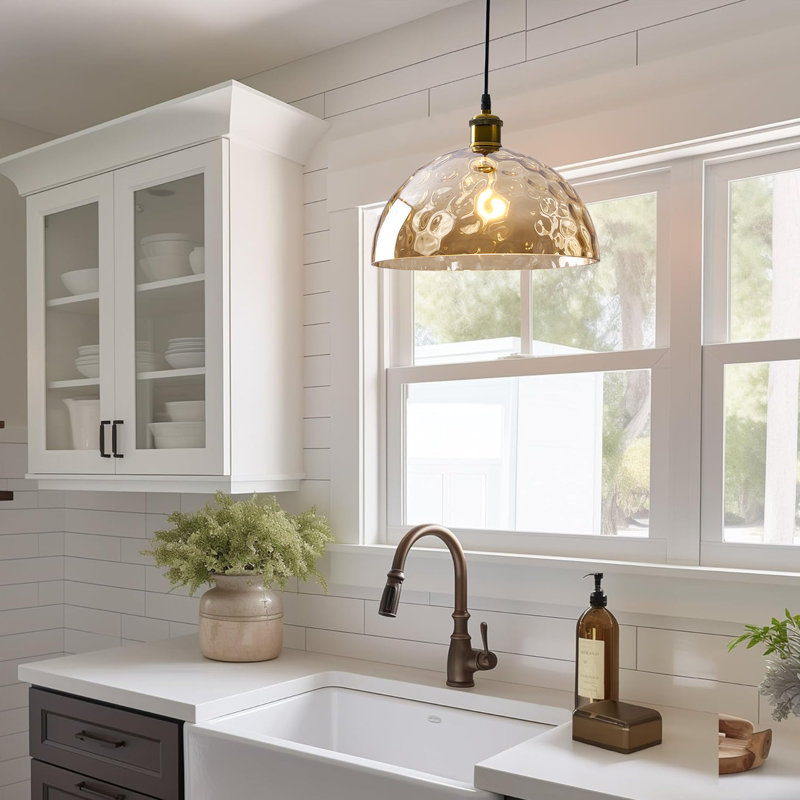 Luminaire suspendu en verre ambré 1 lumière de style scandinave