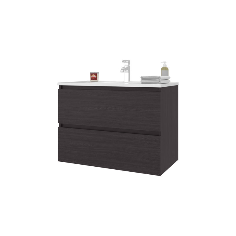 Meuble-lavabo flottant avec deux tiroirs et lavabo, Wengé, Wengé