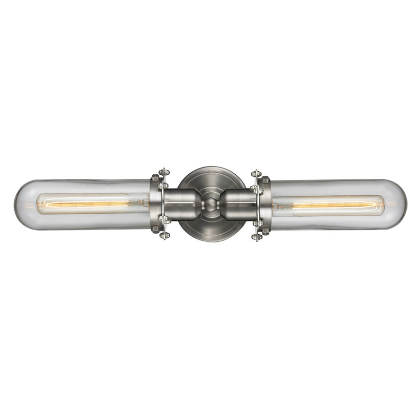 Éclairage pour meuble-lavabo 2 lumières Mikell, Nickel satiné brossé, Transparent