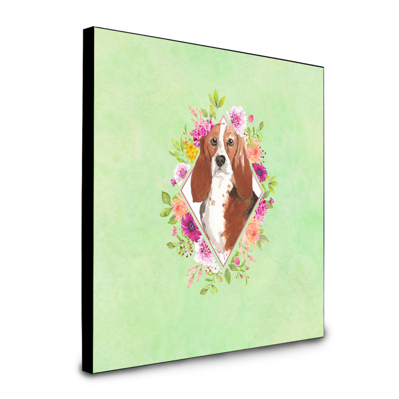 Panneau mural Dollman Flowers, Vert, Basset hound brun