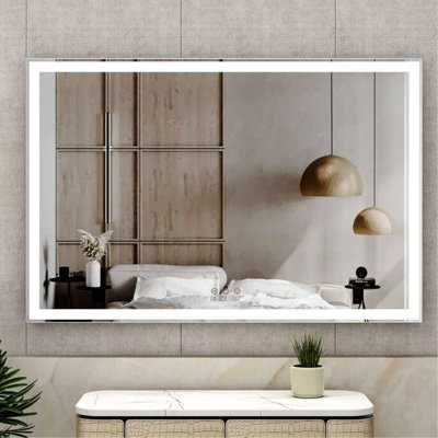 59x40.41 Inch Led Bathroom Mirror, Waterproof, Aluminum Frame, 3 Color Variants, Smart Touch Installation Feature Functionality System Alternatives, Control Selection