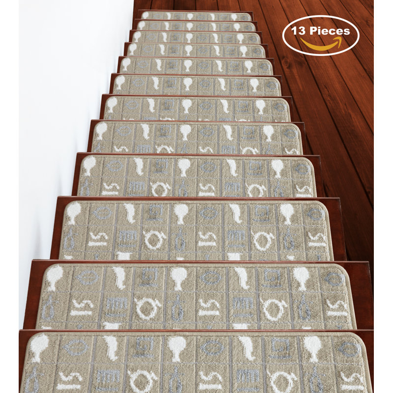 Tapis d'escalier intérieur antidérapant 9 po x 28 po Knipe Trellis, Beige