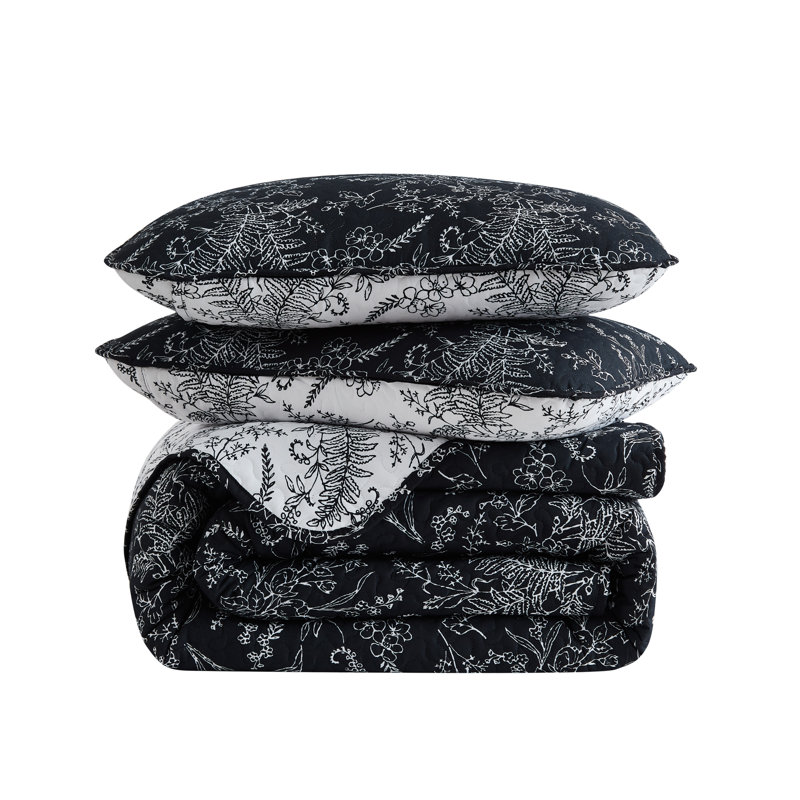 Winter Brush Black Twin Microfiber Reversible Quilt Set