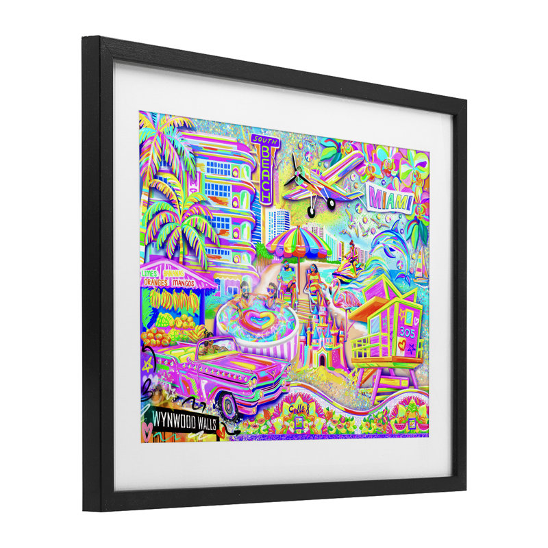 «Miami Fun Collage», reproduction sous verre, par Jess Stempel, H 13 po x l 16 po, Cadre noir minuit
