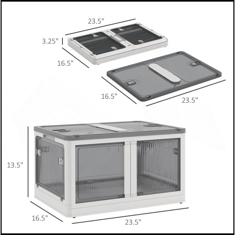 Bacs de rangement empilables avec couvercles, roulettes et pliables, blanc, Blanc