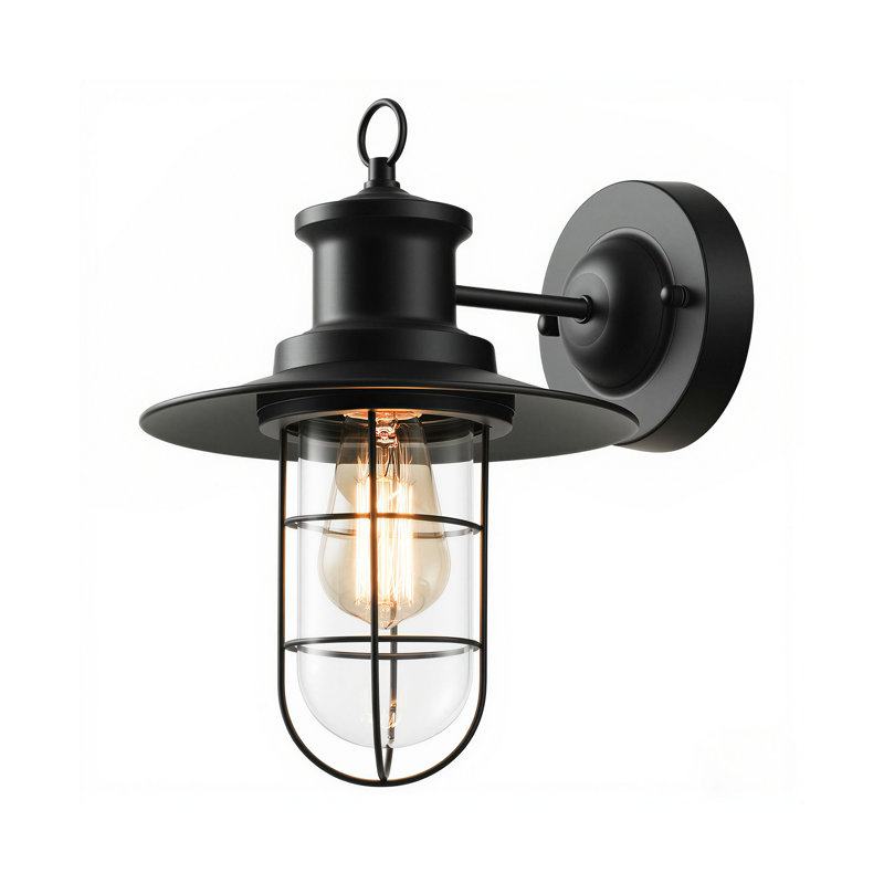 Industrial Outdoor Wall Light Black E27 Lantern Style Sconce 13 Inch/34cm for Porch and Entryway