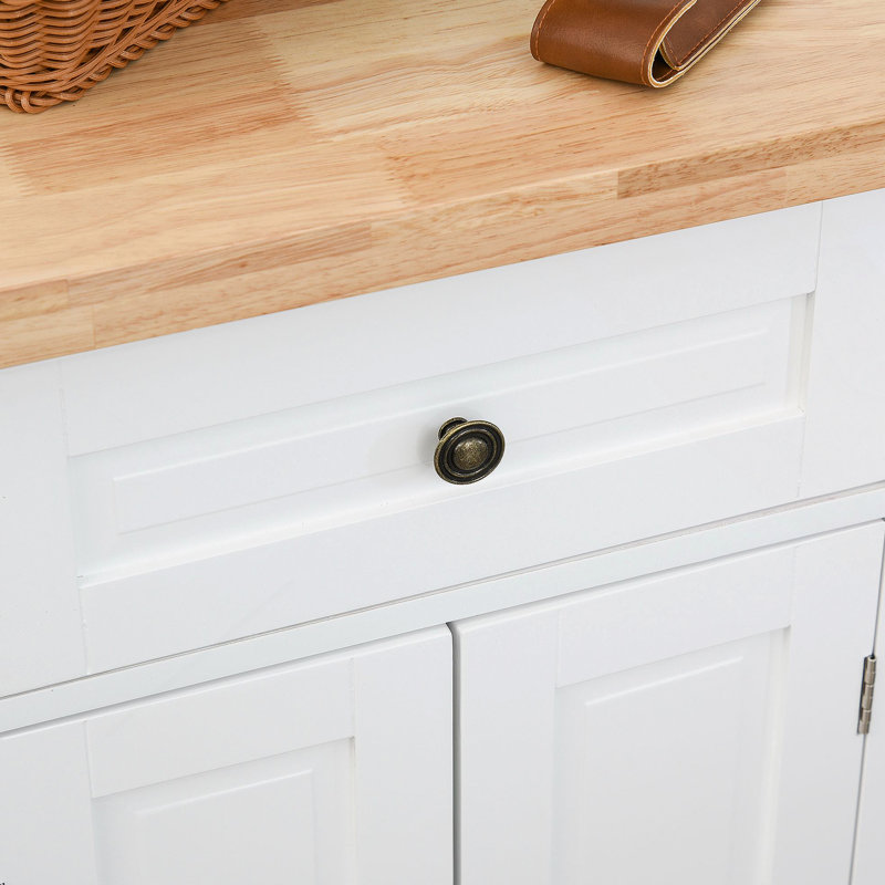 Kitchen Island On Wheels, Rolling, Rubberwood Top, Spice Rack, Towel Rack, Drawers, White, White