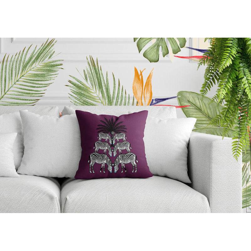 Oreiller carré réversible intérieur / extérieur Camo Zebra, Mauve, H 19 po x l 19 po x P 5,25 po