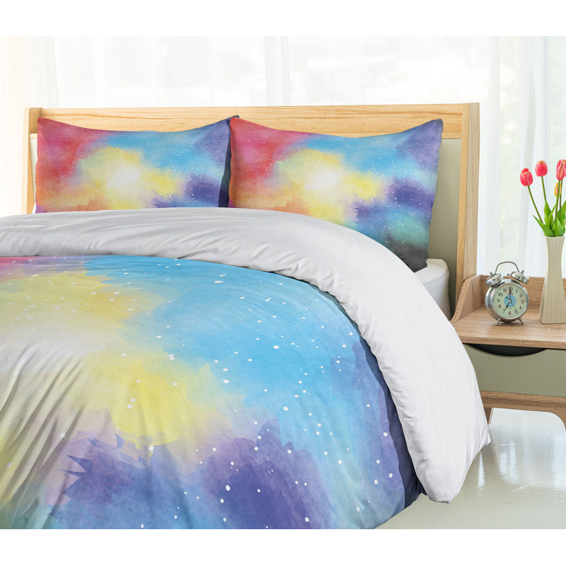 Outer Space Watercolor Nebula Galaxy Queen Duvet Set