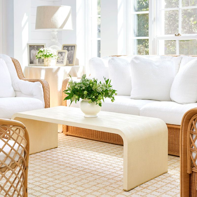 Cream Maple Rectangular Coffee Table with Brass Detailing