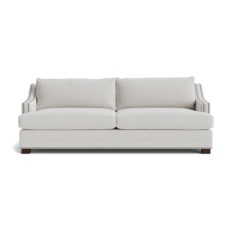 Canapé Keaton Slope avec clous 104, Brushed Nickel, Velours performance - Argent, Terre de Sienne