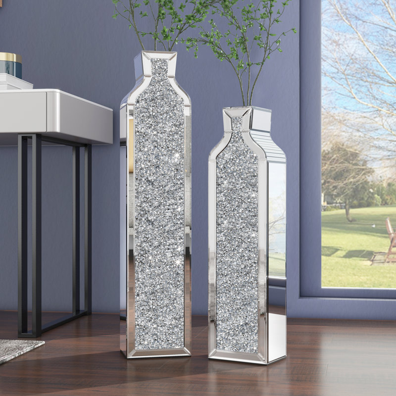 DeGrailly 2PCS 30" & 24" Large Glass Floor Vase Crushed Diamond for Living Home Decor, 30"
