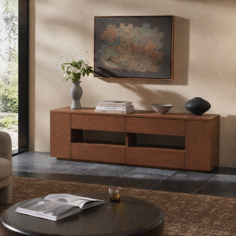 71"  TV Stand Media Console with Multi Storage Drawers & Open Cubbies for 45-70 Inch TVs, Brown