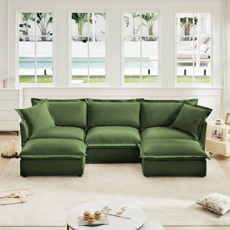 Chenille Upholstered Sofa, Ottoman, Cream Incorrect, 34.6" H x 120" W x 55" D, 3