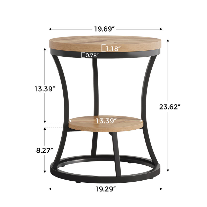 Table de bout Judyne, table d'appoint ronde, Marron clair, Noir