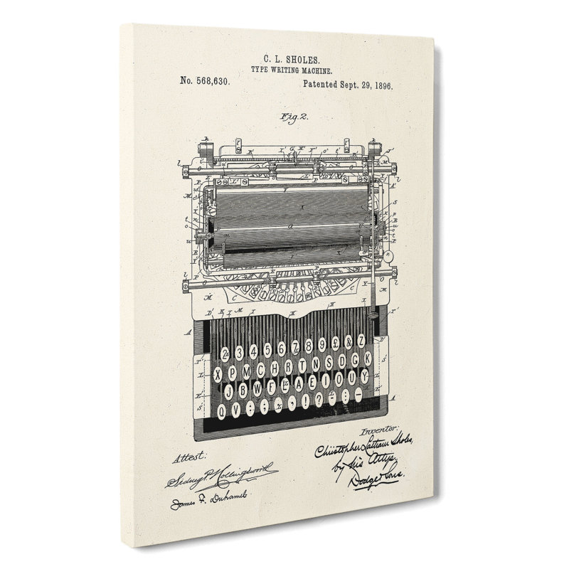 Typewriter Patent - Wrapped Canvas, 60cm H x 40cm W x 3cm D