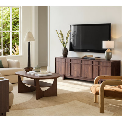 TV Stand For 75 Inch TV, Mid Century Modern TV Stand With Skeletal Lines Design, Wood Grain Finish, Media Console With Storage, 65.6" Entertainment Center For Living Room, Bedroom, Cherry