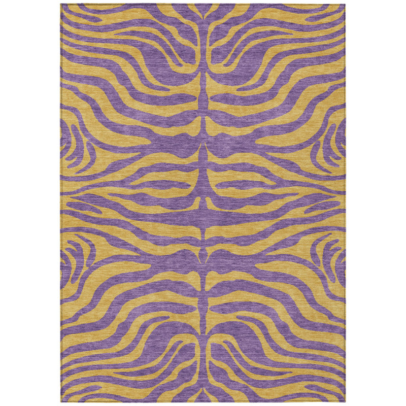 HomeRoots 3' X 5' Purple Animal Print Washable Indoor Outdoor Area Rug