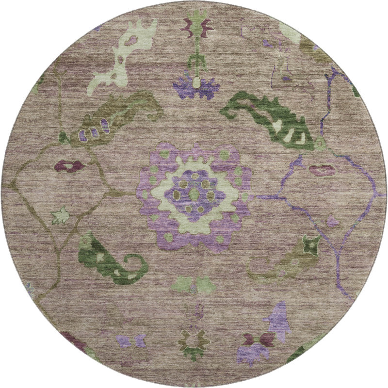 Premium Machine Washable Mayfield AMF2230 Global Rug, 8' Round, Brown