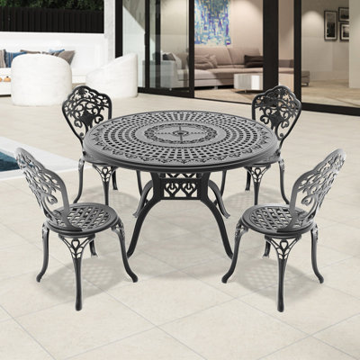 Cast Aluminum 5 Dining Compilation, Black, - Coating All-Weather Composition, Aluminum, Strong Structure