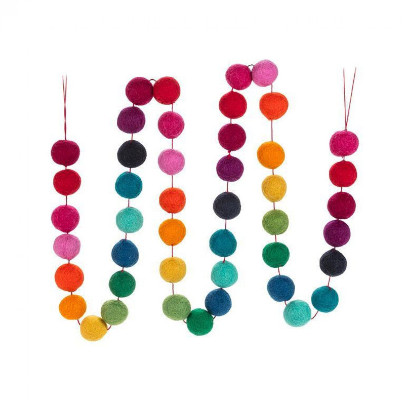 Guirlande Rainbow Pompom, Mauve / rose / rouge / jaune