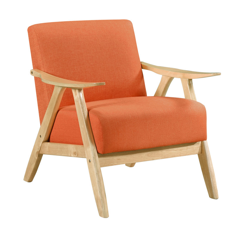 Chaise d'appoint moderne en tissu orange: structure en bois d'hévéa massif avec ressorts ensachés et rembourrage en mousse, hauteur de l'assise de 18 po, couleur: 100%, bois