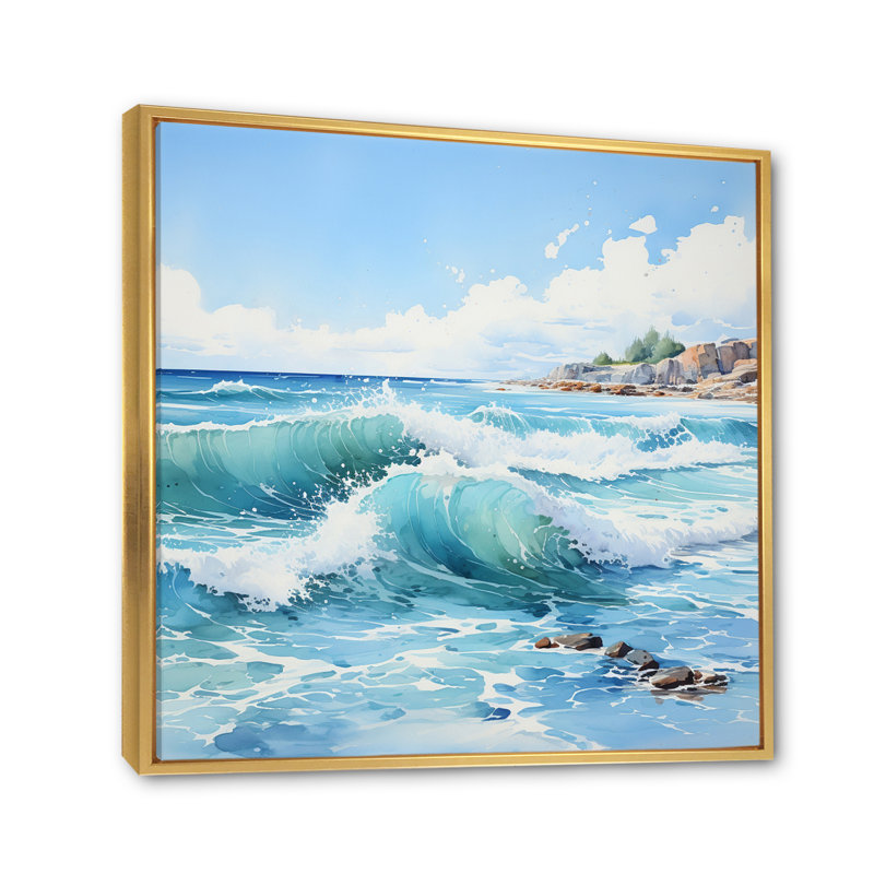 Turquoise Seascapes Capture The Vastness - Nautical & Beach Canvas Wall Art, H 36 po x l 36 po, Cadre flottant doré