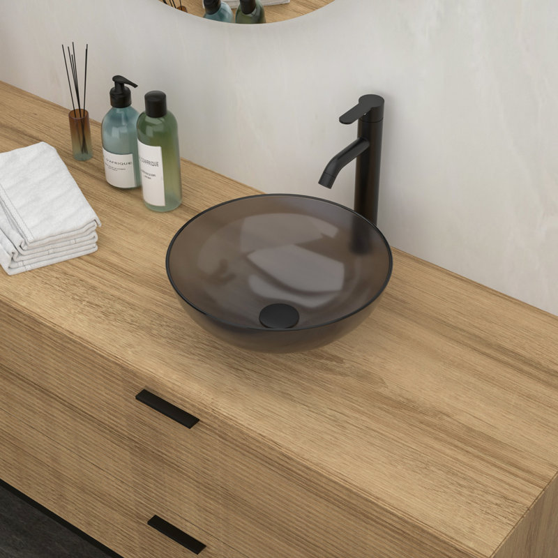 Grey Tempered Glass Bathroom Sink With Fascinatingly Pop-Up Drain, 16.07X16.07X5.33 Inch Artistic And Robust In
