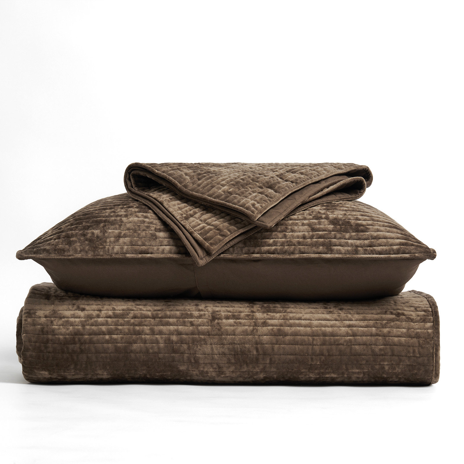 Velvet Quilt Set, Mushroom Brown, King