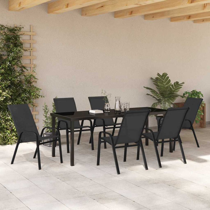 Eliezel 6 - Person Patio Dining Set with Rectangular Table, Black